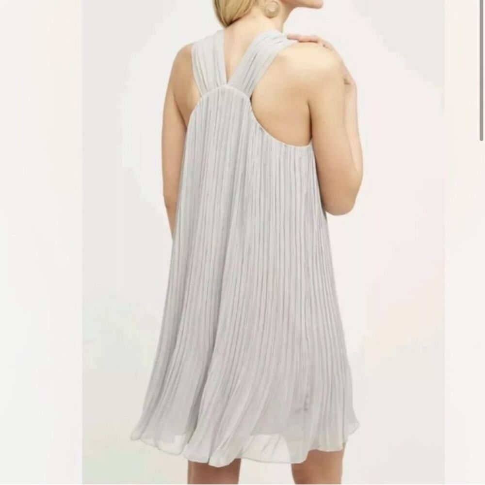 Anthropologie HD in Paris grey pleated chiffon mini‎ dress ruffles small petite - Picture 2 of 7